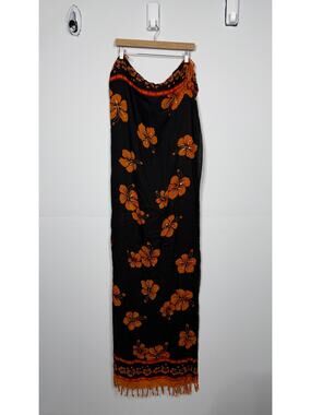 Hawaiian hibiscus print sarong swimsuit cover-up hibiscus fringed ends